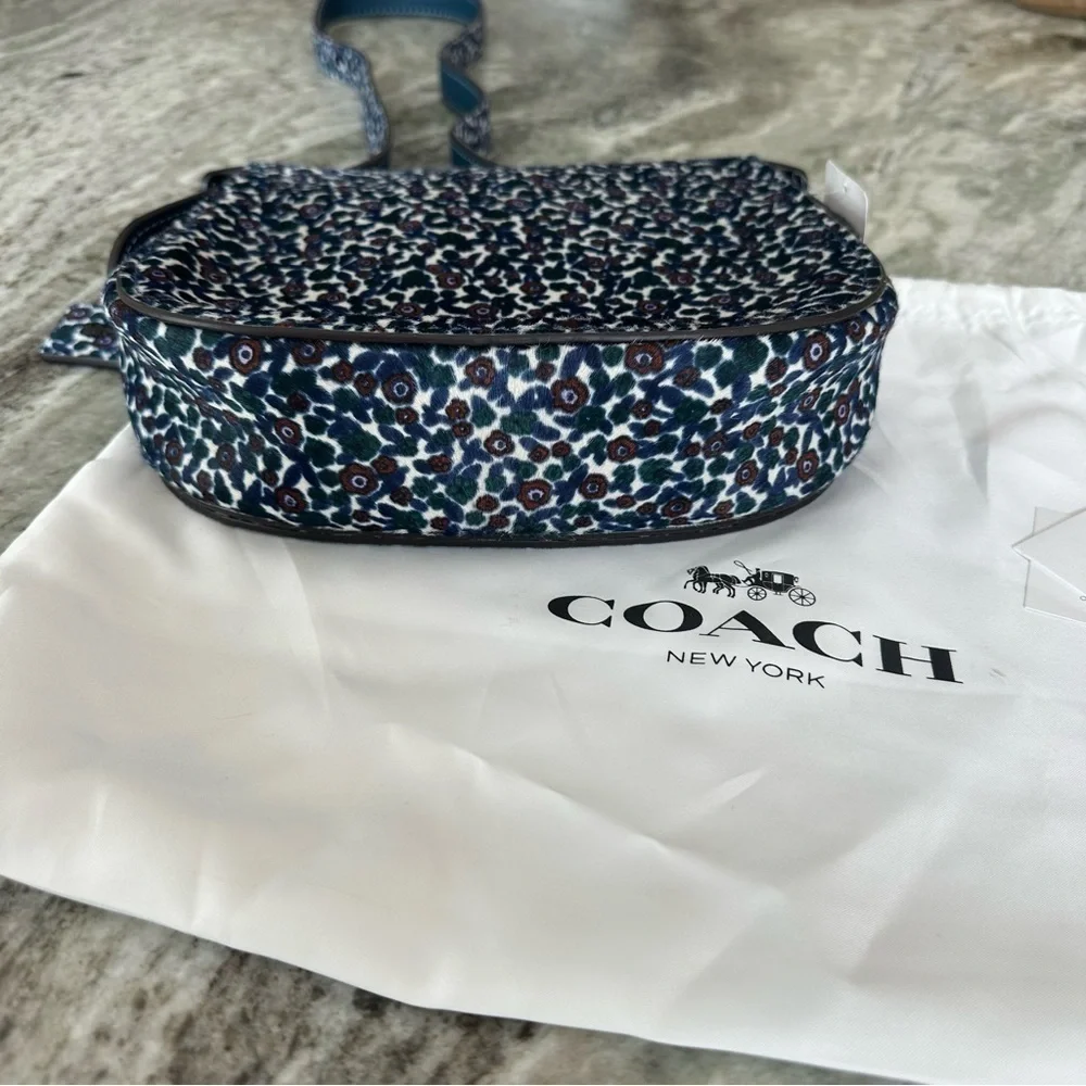 Coach Saddle 23 Blue and Pink floral calf hair crossbody Bag Rare NWT
